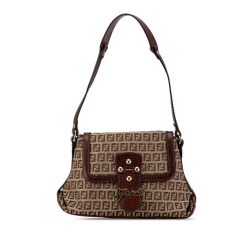 Fendi B Fendi Brown Beige Canvas Fabric Zucchino Flap Shoulder Bag Italy