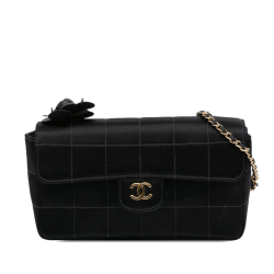 Chanel B Chanel Black Satin Fabric Mini Choco Bar Quilted Camellia Flap France