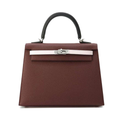 Hermès A Hermès Red Dark Red with Black Calf Leather Tricolor Epsom Kelly II Sellier 25 France