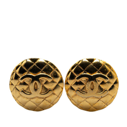 Chanel B Chanel Gold Gold Plated Metal CC Quilted Clip On Earrings France