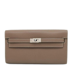 Hermès AB Hermès Brown Taupe Goatskin Leather Chevre Mysore Kelly To Go Wallet France