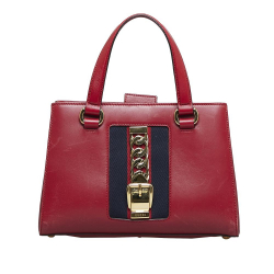 Gucci B Gucci Red Calf Leather Sylvie Web Top Handle Satchel Italy