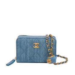 Chanel AB Chanel Blue Denim Denim Fabric Mini Pearl Crush Card Holder On Chain Italy