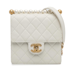 Chanel AB Chanel White Off White Lambskin Leather Leather Small Lambskin Chic Pearls Flap Italy