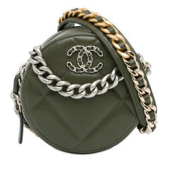 Chanel B Chanel Green Olive Green Lambskin Leather Leather Lambskin 19 Round Clutch with Chain Italy