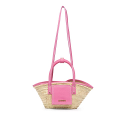 Jacquemus AB Jacquemus Brown Beige with Pink Straw Natural Material Le Panier Soleil Satchel Morocco