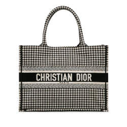 Christian Dior AB Dior Black with White Canvas Fabric Medium Houndstooth Book Tote Italy