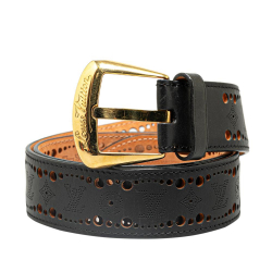 Louis Vuitton AB Louis Vuitton Black Calf Leather Monogram Mahina Perforated Phoenix Belt Spain