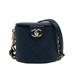 Chanel A Chanel Blue Dark Blue Lambskin Leather Leather CC Round Vanity Bag Italy