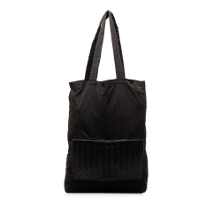 Bottega Veneta AB Bottega Veneta Black Nylon Fabric Intrecciato and Foldable Tote Italy