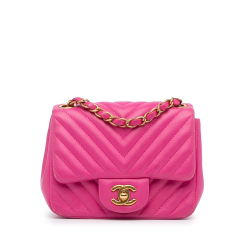 Chanel B Chanel Pink Lambskin Leather Leather Mini Square Classic Chevron Lambskin Flap Italy