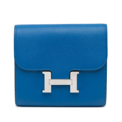 Hermès AB Hermès Blue Calf Leather Evercolor Constance Slim Compact Wallet France