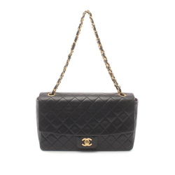 Chanel B Chanel Black Lambskin Leather Leather CC Quilted Lambskin Single Flap France