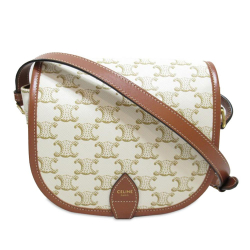 Celine AB Celine White Coated Canvas Fabric Monogram Triomphe Crossbody Italy