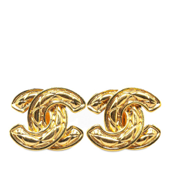 Chanel B Chanel Gold Gold Plated Metal CC Quilted Clip On Earrings France