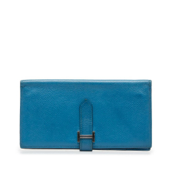 Hermès B Hermès Blue Calf Leather Epsom Bearn Wallet France