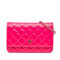 Chanel B Chanel Pink Strawberry Patent Leather Leather CC Quilted Patent Wallet on Chain Italy