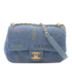 Chanel B Chanel Blue Denim Denim Fabric Mini Rectangular Mood Flap Italy