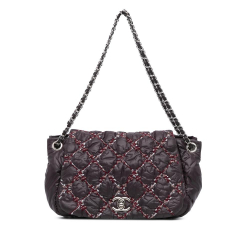 Chanel B Chanel Red Burgundy Tweed Fabric Paris-Byzance Nylon On Stitch Bubble Accordion Flap Italy