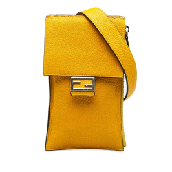 Fendi AB Fendi Yellow Calf Leather Baguette Phone Crossbody Italy