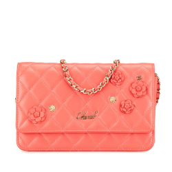 Chanel B Chanel Pink Salmon Lambskin Leather Leather Quilted Lambskin Camellia Charms Wallet on Chain Italy