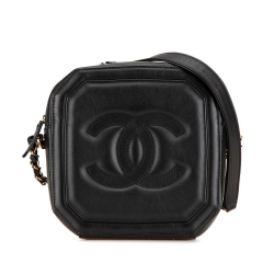 Chanel AB Chanel Black Lambskin Leather Leather CC Quilted Lambskin Octagon Camera Case France