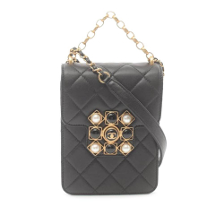 Chanel Black CC Quilted Lambskin Resin and Pearl North South Flap Satchel Italy