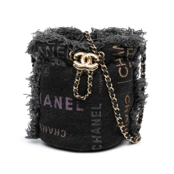 Chanel B Chanel Gray Charcoal Denim Fabric Mini Mood Bucket with Chain France