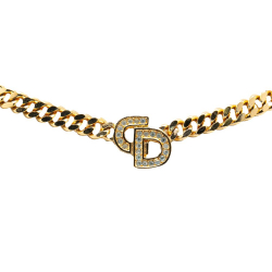 Christian Dior B Dior Gold Gold Plated Metal CD Logo Rhinestones Pendant Necklace Germany