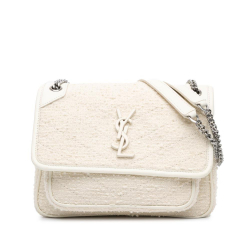 Saint Laurent AB Saint Laurent White Tweed Fabric Baby Niki Shoulder Bag Italy