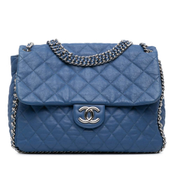 Chanel B Chanel Blue Lambskin Leather Leather Maxi Washed Lambskin Chain Around Flap Italy