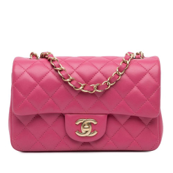 Chanel AB Chanel Pink Lambskin Leather Leather Mini Rectangular Classic Lambskin Single Flap Italy