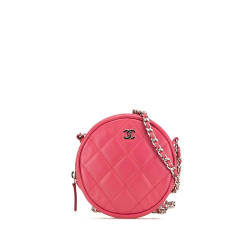 Chanel AB Chanel Pink Lambskin Leather Leather Quilted Lambskin Round Clutch With Chain Italy