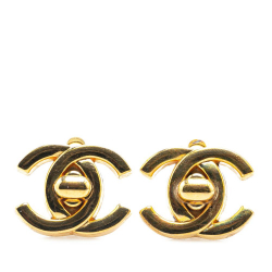 Chanel B Chanel Gold Gold Plated Metal CC Turnlock Clip On Earrings France