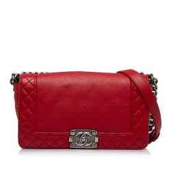 Chanel AB Chanel Red Lambskin Leather Leather Medium Lambskin Boy Reverso Flap Italy