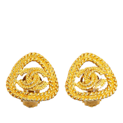 Chanel B Chanel Gold Gold Plated Metal CC Triangle Rope Clip On Earrings France