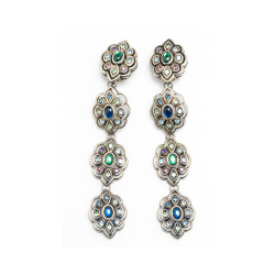 Gucci B Gucci Silver Palladium Metal Crystal and Plated Drop Clip-On Earrings Italy