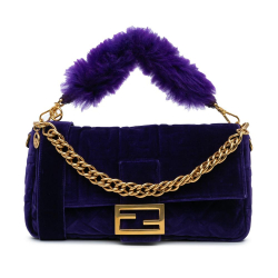 Fendi AB Fendi Purple Dark Purple Velvet Fabric Large Zucca Embossed Baguette Satchel Italy