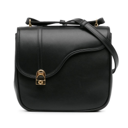 Gucci B Gucci Black Calf Leather Equestrian Crossbody Italy