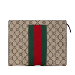 Gucci AB Gucci Brown Beige Coated Canvas Fabric GG Supreme Web Clutch Italy