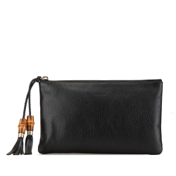 Gucci AB Gucci Black Calf Leather skin Bamboo Clutch Italy