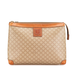 Celine B Celine Brown Beige Coated Canvas Fabric Macadam Clutch Italy