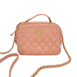 Chanel Vanity Case Small Quilted Lambskin Leather 2-Ways Camera Bag Pink