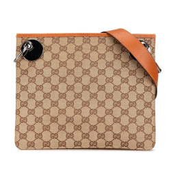 Gucci B Gucci Brown Beige with Orange Canvas Fabric GG Eclipse Crossbody Italy