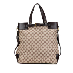 Gucci B Gucci Brown Beige Canvas Fabric GG Tote Italy