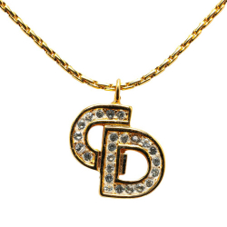 Christian Dior B Dior Gold Gold Plated Metal CD Logo Rhinestone Necklace Germany