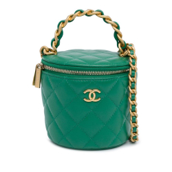 Chanel AB Chanel Green Lambskin Leather Leather Quilted Lambskin Afternoon Tea Vanity Case with Chain Italy