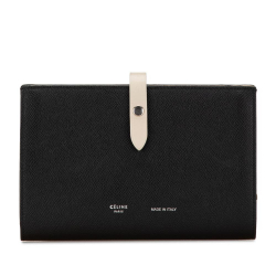 Celine B Celine Black Beige with Brown Beige Calf Leather Large Bicolor Multifunction Strap Wallet Italy