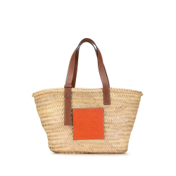 Loewe B LOEWE Brown Beige Raffia Natural Material Large Basket Bag Spain