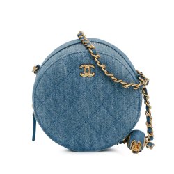 Chanel AB Chanel Blue Denim Denim Fabric Quilted Pearl Crush Round Clutch with Chain Italy